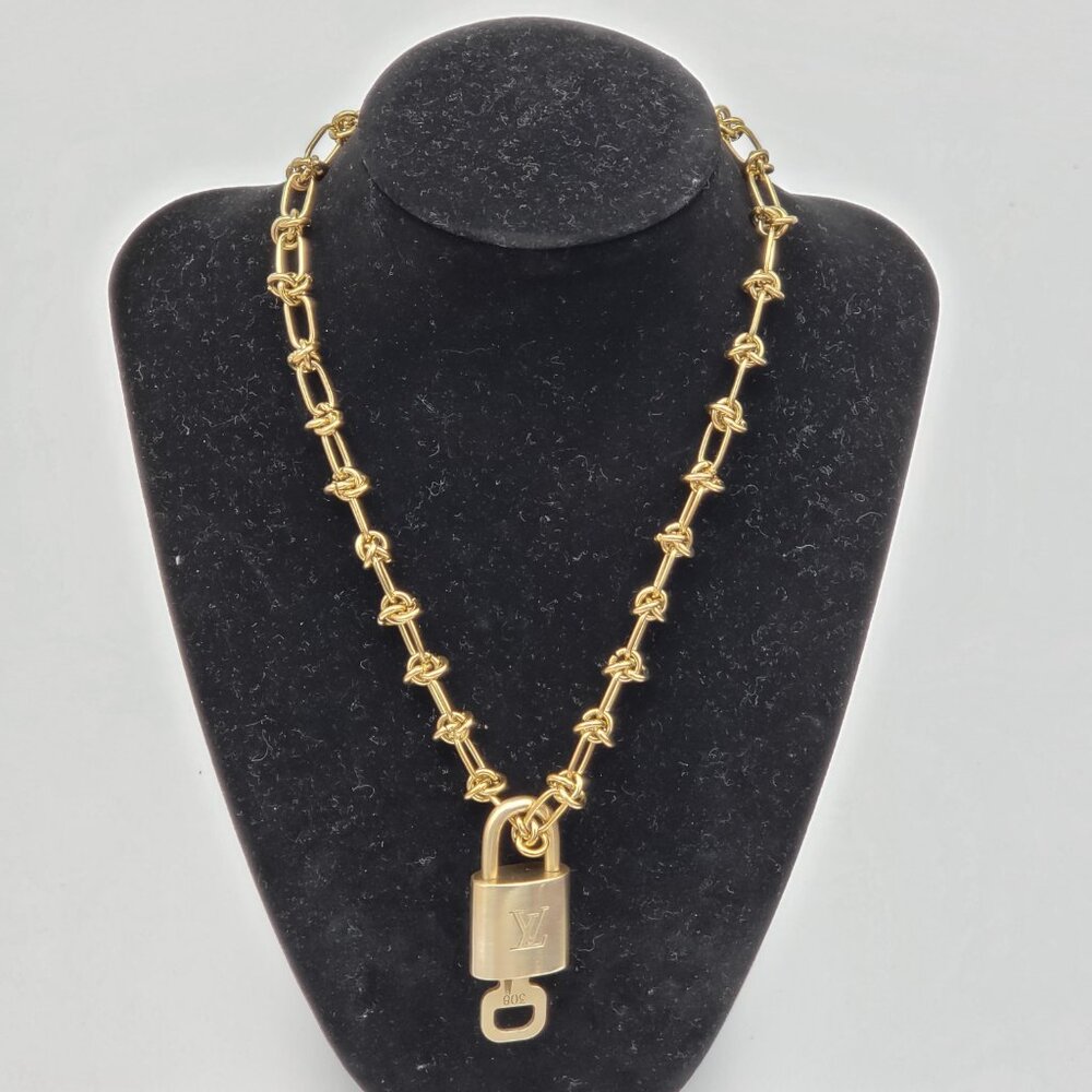 Louis Vuitton Gold Padlock w/ Unbranded Stainless Steel 18k Gold Plated Chain